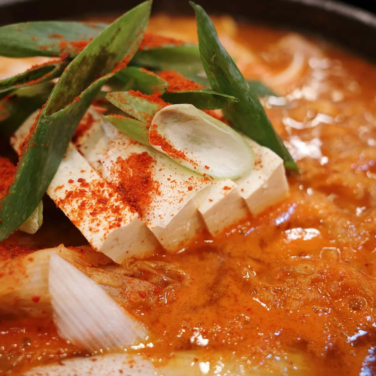 Estofado rojo con tofu y cebolla larga